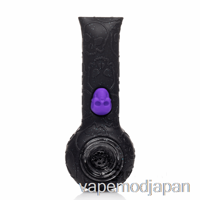 VAPE MOD ストラタス シリコン スカル ハンド パイプ シャイニー パンサー (グリッター ブラック / UV グリーン ビー)